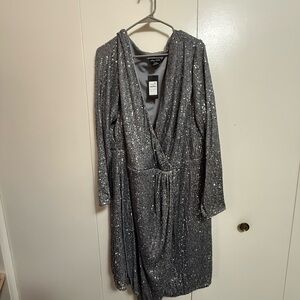 City Chic Silver Sequin Wrap Gown